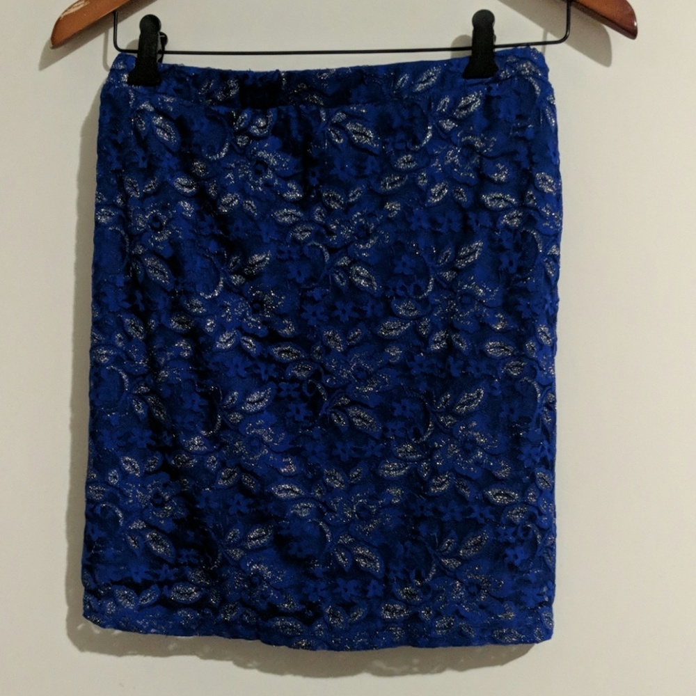 Blue & gold floral lace skirt